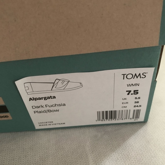 NIB TOMS Alpargata Bow Plaid Tie Slip On Flats, MSRP $59.95 - Picture 7 of 7